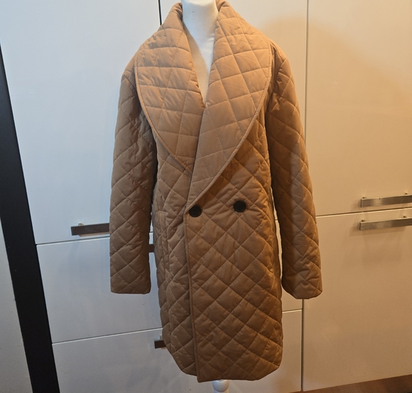 Avec Les Filles Quilted Double Breasted Peacoat Caramel Brown Coat Small - Picture 2 of 12